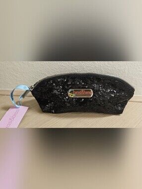 BRASI & BRASI GEMAN SEQUIN BLACK GOLD SPARKLY MAKEUP PEN CASE TRAVEL BAG CLUTCH